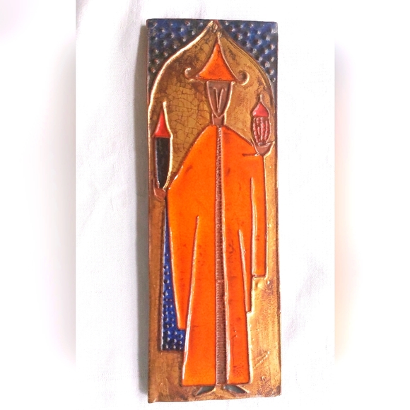 Vintage Other - Antique Enamel on Clay Handmade Tile